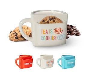 Fisura - “Tea is H*t” White Ceramic Mug with Cookie Pocket. Original and Fun Tea Cup for Breakfast. Modern 11 oz Mug, Perfect Unique Gift for Home or Office.