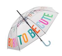 Fisura - Transparent “Born to be Cute” umbrella with multicolor letters. Automatic umbrella with button. Wind-resistant. Dimensions: 40.55 inches in diameter.