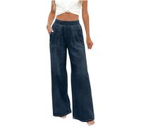 fit and Fabulous Jeans Dark Blue Wide Leg Jeans for Women UK High Waisted Pull On Stretch Comfy Palazzo Trousers Casual Fashion Gym Denim Pants with Pockets for Every Wear L