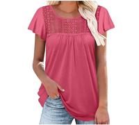 Fit and Flare Shirts for Women UK Clearance Casual Fahion Lace Tops Ladies Flowy Tunic Tops Comfy Cute Summer Top Ladies Shirts Plain Blouse Loose Fit Tops for Leggings Elegant Longline Tops Red
