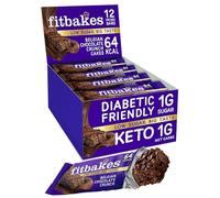 Fit bakes 64 Calories Belgian Chocolate Mini Bars (12x19g) Diabetic Chocolate Keto Snack, 1 Net Carb Low Sugar Crunch Cake, Diabetic Sweets Biscuits, Low Calorie Snack, No Added Sugar, Fitbakes