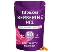 Fit Bakes Berberine HCL, 90 Capsules, 3 Month Supply, Sugar Free, 0 Carb, 1 Calorie, Keto Diet Friendly, One Per Day, Non GMO, Berberine Supplement 200 mg per Capsule Fitbakes