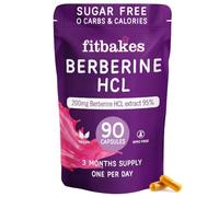 Fit bakes Berberine HCL 90 Sugar Free Capsules, 0 Carb Keto, 0 Kcal, 200mg | Berberine Supplement, Keto Friendly, Low Calorie, 1 Per Day, Non-GMO, No Artificial Colours, 3 Month Supply, Vegan, Fitbakes