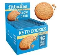 Fit bakes Keto Cookies, 1g Net Carb, 12 x 30g Vanilla Low Carb Biscuits Keto Snacks Diabetic Biscuits, Low Sugar Food Diabetic Sweets & Cakes, 1g Sugar Per Cookie, Baked with Almond Flour, FitBakes