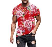 Fit Clothe Short Sleeve Floral Graphic Printed Crew Neck T Shirt Top Casual Flower Tee Shirt Tunic Blouse Men's Medium Shirts (Pink, XXXL)