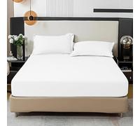 Fit Even Bedding Fitted Sheet - Deep Pocket 25cm, Easy Care, Percale, Soft Brushed Polycotton Fabric, Shrinkage and Fade Resistant (King, White)