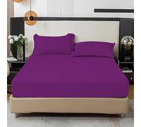 Fit Even Bedding Fitted Sheet - Deep Pocket 25cm, Easy Care, Percale, Soft Brushed Polycotton Fabric, Shrinkage and Fade Resistant (Double, Plum)