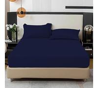 Fit Even Bedding Fitted Sheet - Deep Pocket 25cm, Easy Care, Percale, Soft Brushed Polycotton Fabric, Shrinkage and Fade Resistant (Double, Navy)