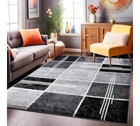 Fit Even Box Rug - Large Washable Non-slip Carpet for living Room, Bedroom, Lounge Dining, Kitchen Thick Soft Indoor Floor Rugs (Black, 200x290 cm)