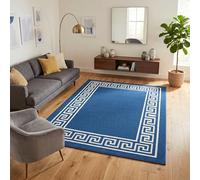 Fit Even Greeky Rug - Large Washable Non-Slip Carpet for Living Room, Bedroom, Lounge, Dining, Kitchen Fluffy Thick Soft Modern Indoor Floor Rugs (Blue & Cream, 120x170 cm)