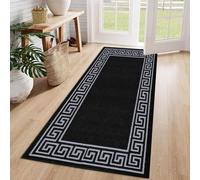 Fit Even Greeky Runner Rug - Large Washable Non-Slip Carpet for Living Room, Bedroom, Lounge, Dining, Kitchen, Modern Indoor Long Floor Rug (Black & Grey, 66x120 cm)