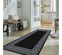 Fit Even Greeky Runner Rug - Large Washable Non-Slip Carpet for Living Room, Bedroom, Lounge, Dining, Kitchen, Modern Indoor Long Floor Rug (Dark Grey & Cream, 66x120 cm)