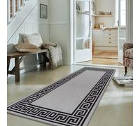 Fit Even Greeky Runner Rug - Large Washable Non-Slip Carpet for Living Room, Bedroom, Lounge, Dining, Kitchen, Modern Indoor Long Floor Rug (Silver & Black, 66x120 cm)