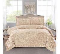 Fit Even Quilt Luxora Bedspread 3 Piece Set - Coverless Quilted Diamond Pattern Bedspread, Comforter Throw, Summer and All-Season Lightweight Bedding Sets, with 2 Pillow Sham (King, Beige)