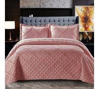 Fit Even Quilt Ruffle Bedspread 3 Piece Set - Coverless Quilted Diamond Pattern Bedspread, Comforter Throw, Summer and All-Season Lightweight Bedding Sets, with 2 Pillow Sham (Double, Rose)