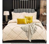 Fit Even Quilt Ruffle Bedspread 3 Piece Set - Coverless Quilted Diamond Pattern Bedspread, Comforter Throw, Summer and All-Season Lightweight Bedding Sets, with 2 Pillow Sham (Super King, Beige)