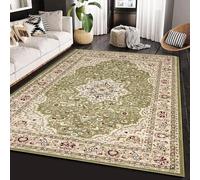 Fit Even Rugs for Living Room 120 x 170cm - Large Heavy Weight Area Rug Carpe Runner Non Slip Distressed Flatweave Vintage Carpet - Green