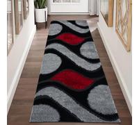 Fit Even Swirl Runner Rug - Washable Non-Slip Carpet Runner rugs for Hallway, Kitchen, Living Room, Corridor, Entryway, and Door Entrances (Black & Red, 60x220 cm)