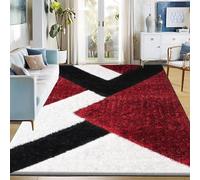 Fit EvenAsh Ember Collection Rugs - Large Fluffy Area Rug Carpet Non-Slip Soft Modern Indoor Shaggy Floor Rug for Living Room, Bedroom, Hallway, Lounge - (Ash, Red Black, 160x230 cm)