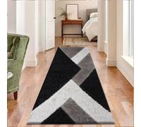 Fit EvenAsh Ember Collection Runner Rug - Hallway Carpet Runners, Non-Slip Floor Mats for Kitchen, Living Room, Corridor, Entryway, Door Entrances (Ash, Black Grey, 60x220cm)