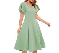 Fit Flare Church Dresses for Women Wedding Guest A Line Tea Length Cocktail Dress Bridesmaid Prom Homecoming Graduation Midi Dress for Teen Girls Evening Party, Light Green L