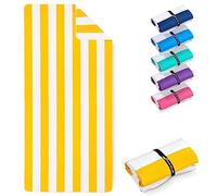 Fit-Flip Beach towel microfibre - large quick dry towels - for travel and swimming - lightweight, compact and super absorbent - sand free, 100% recycled - White-Lemon stripes 200x90cm