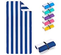 Fit-Flip Beach towel microfibre - large quick dry towels - for travel and swimming - lightweight, compact and super absorbent - sand free, 100% recycled - White-Navy Blue stripes 160x90cm