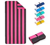 Fit-Flip Beach towel microfibre - large quick dry towels - for travel and swimming - lightweight, compact and super absorbent - sand free, 100% recycled - Darkgrey-Pink stripes 200x90cm