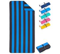 Fit-Flip Beach Towel Microfibre - Large Quick Dry Towels - Sand Free | Darkgray-Blue Stripes, 160x90cm, Compact, Lightweight, 100% recycled, Travel and Swimming, Super Absorbent, for Adults