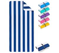 Fit-Flip Beach Towel Microfibre - Large Quick Dry Towels - Sand Free | White-Navy Blue Stripes, 160x90cm, Compact, Lightweight, 100% recycled, Travel and Swimming, Super Absorbent, for Adults