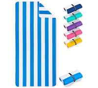 Fit-Flip Beach Towel Microfibre - Large Quick Dry Towels - Sand Free | White-Sky Blue Stripes, 160x90cm, Compact, Lightweight, 100% recycled, Travel and Swimming, Super Absorbent, for Adults