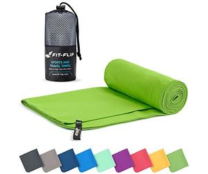 Fit-Flip Microfibre towel - compact, ultra lightweight & quick dry - perfect for gym, travel & beach - swimming towels for sports, camping & hiking (30x50cm green + bag)