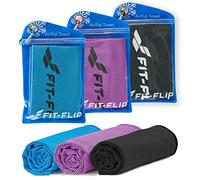Fit-Flip Set of Cooling towels - Airflip - cool touch microfibre ice towel as wet neck scarf - cold cloth for sport, yoga and fitness (black/blue/purple, 100x30cm)