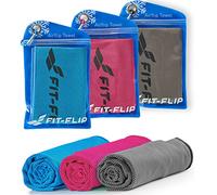 Fit-Flip Set of Cooling towels - Airflip - cool touch microfibre ice towel as wet neck scarf - cold cloth for sport, yoga and fitness (blue/pink/grey, 100x30cm)