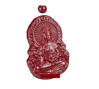 Fit for Pure Natural Cinnabar Double-sided Hand Carved Jade Amitabha Buddha Guanyin Bodhisattva Pendant Necklace for Men and Women