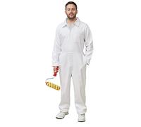 Fit For The Job 100% Cotton Drill Multi Pocket White Boiler Suit Coverall, Decorators Protective Overall Dungarees for Painting & Decorating, Work Jobs, Heavy Duty Fabric - 52"