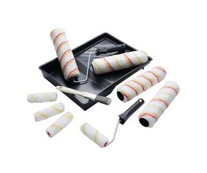 Fit For The Job 12 Piece Ultimate Emulsion Paint Roller Set, 4X 9" + 4X Mini Rollers, Frames, 1" Brush & Paint Tray, Medium Pile Roller Sleeves for DIY Painting on Walls & Ceilings