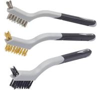 Fit For The Job 3 Piece Multi-Purpose Soft Grip Mini Wire Brush Set - Nylon, Brass & Steel Wire Brushes For Paint & Grime Removal