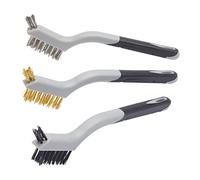 Fit For The Job 3 piece Multi-Purpose Soft Grip Mini Wire Brush Set - Nylon, Brass & Steel Wire Brushes for Paint & Grime Removal, Cleaning Rust, Grills, Tiles, Wood, Metal, Brick, Welding Slag