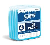 Fit & Fresh Cool Coolers 4 Pack Slim Ice Packs, Quick Freeze Space Saving Reusable Ice Packs for Lunch Boxes or Coolers, Blue