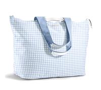 Fit & Fresh Large Beach Bag for Women - Extra Large Travel Tote With Pockets, Blue Gingham, 22" x 18" x 12", Fit & Fresh All the Things Weekender Bag for Women