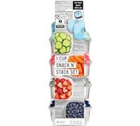Fit & Fresh Stak Pak Portion Control 1-Cup Container Set, 4 BPA-Free Reusable Food Storage Containers and Ice Packs, Healthy Lunch and Snack for School/Work