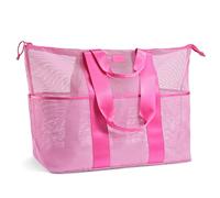 Fit & Fresh The Shore Thing™ Marine Grade Mesh Beach Bag with Pockets - Waterproof Sandproof Tote Bag, Lightweight Foldable Tote Bag, XL Travel Bag, Beach Vacation Essentials, Flamingo Pink