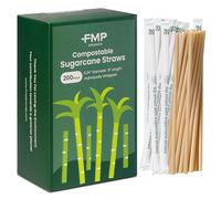 Fit Meal Prep [200 Pack] Disposable Biodegradable Straws 8 Inch Individually Wrapped, 100% Compostable Plant Based Recyclable Eco-Friendly Drinking Straws for Party, Cold Drinks, Smoothie, Coffee