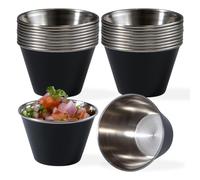 Fit Meal Prep [24 Pack 4 oz Stainless Steel Sauce Cups - Matte Black Individual Round Condiments Ramekins, Commercial Grade Safe/Portion Dipping Sauce Kitchen Set