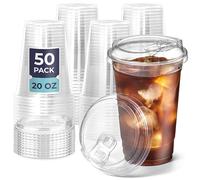 Fit Meal Prep 50 Pack 20 Oz Clear Plastic Cups with Lids - Sippy Cups, Perfect Eco-Friendly To Go Cups for Iced Coffee, Smoothies, Soda, Party Drinks