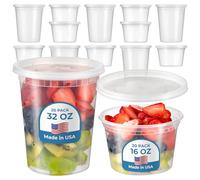 Fit Meal Prep Food Storage Containers With Lids, Round Plastic Deli Cups, Us Made, 16 And 32 Oz, Cup Pint Quart Size, Leak Proof, Airtight, [40 Pack] Mixed Sizes Clear