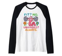 Fit? No. Unhinged? Always. Funny Workout Worm Graphic Raglan Baseball Tee