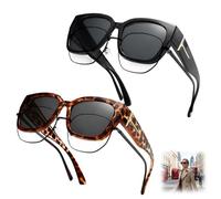 Fit Over Sunglasses for Women, Polarised T-Frame Over Glasses Sunglasses with UV Protection, Oversized Frame Design for Driving and Outdoor Activities, Two-Pack with Black and Tortoiseshell Options