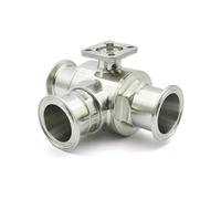 Fit Tube 19-51mm Triple Clamp 1.5 "2" 304/316L Stainless Steel T/L Port 3-Way Ball Valve Without Actuator(L-port-32mm Ferrule 50.5,SUS304)